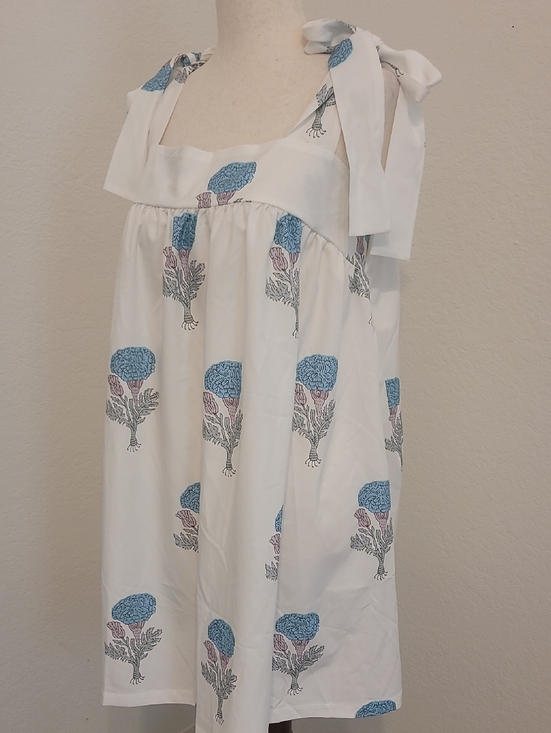 Dresses & Skirts - White Sleeveless Tie-Shoulder Dress with Blue Floral Print